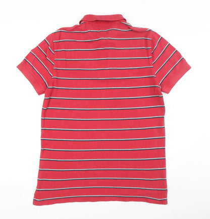 Tommy Hilfiger Men's Red Polo - Striped Short Sleeve M