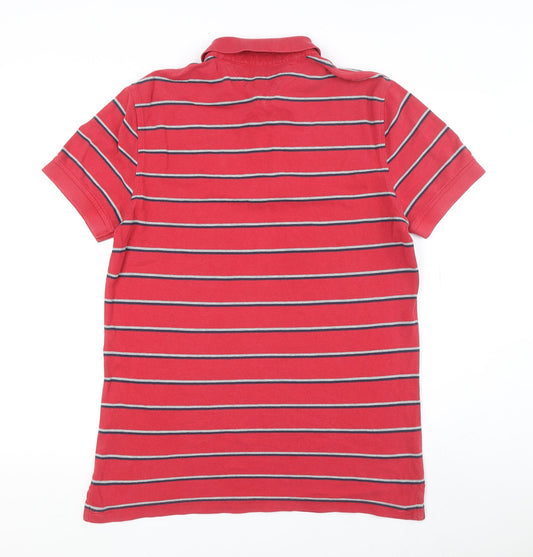 Tommy Hilfiger Men's Red Polo - Striped Short Sleeve M