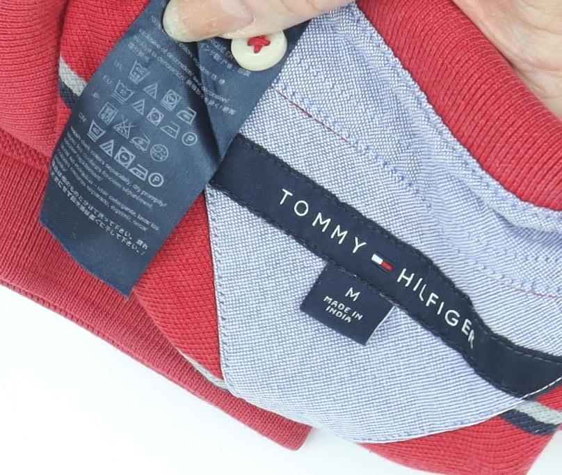 Tommy Hilfiger Men's Red Polo - Striped Short Sleeve M
