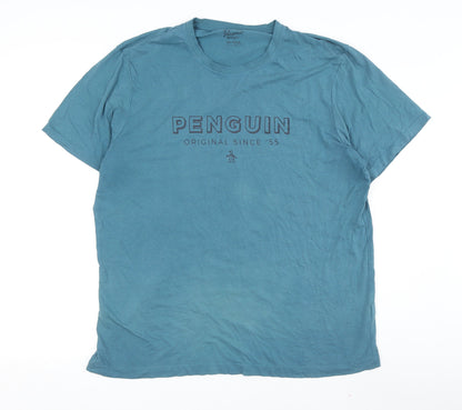 Men's Penguin Blue Crew Neck T-Shirt 2XL Short Sleeve