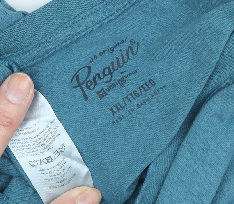 Men's Penguin Blue Crew Neck T-Shirt 2XL Short Sleeve