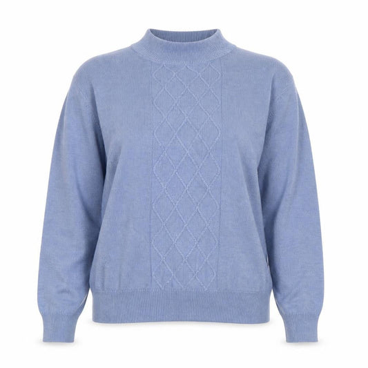 Front view of Honor Millburn Women's Blue Mock Neck Pullover M