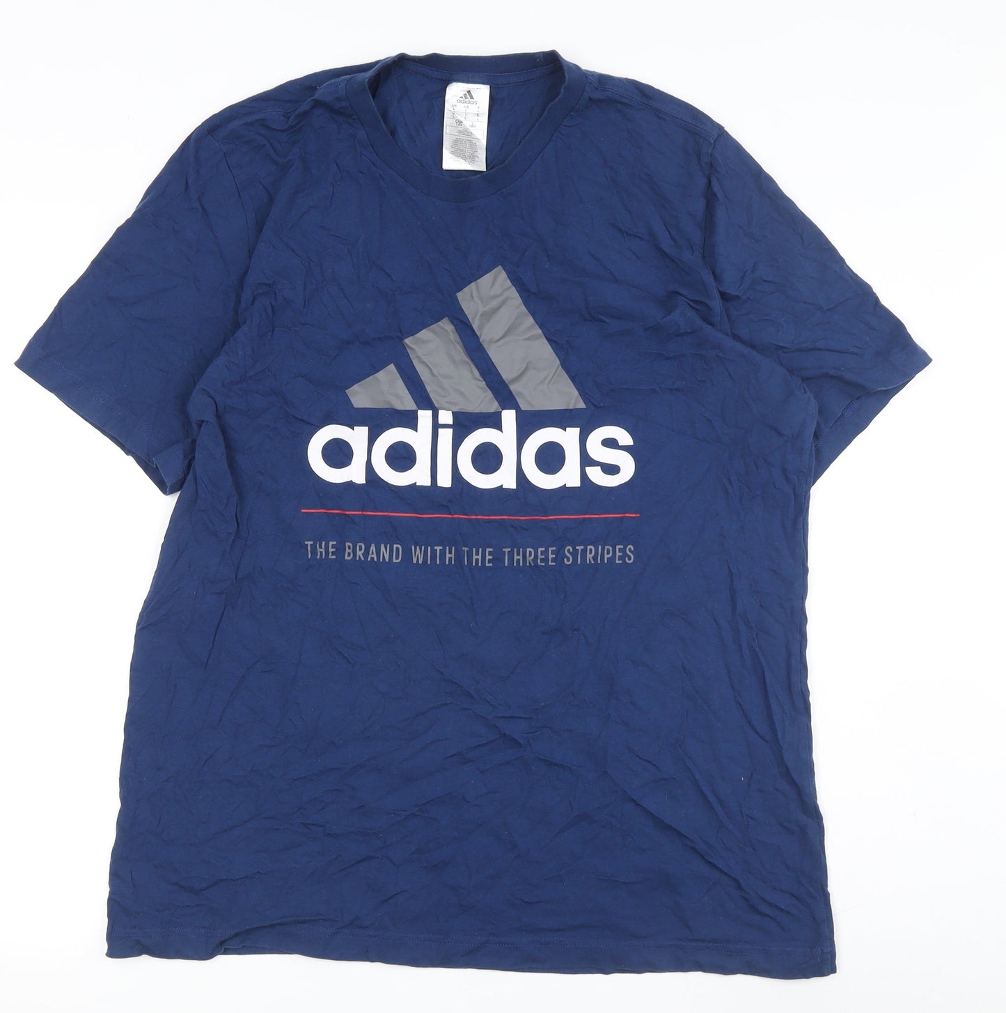 Adidas Men's Blue Cotton Logo T-Shirt Large