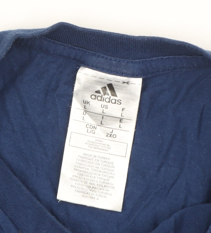 Adidas Men's Blue Cotton Logo T-Shirt Large