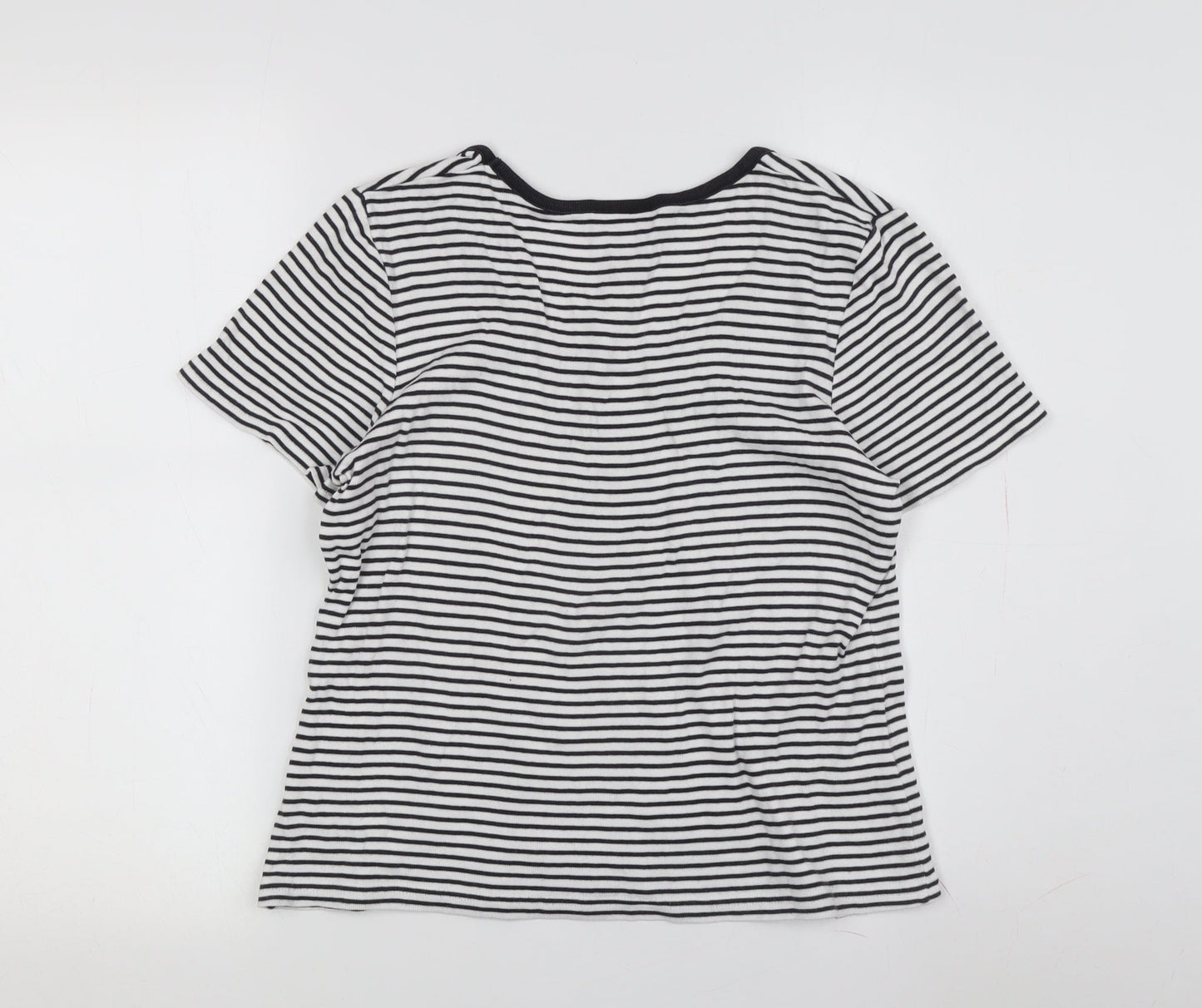 Laura Ashley Women's Black Striped Jersey T-Shirt M