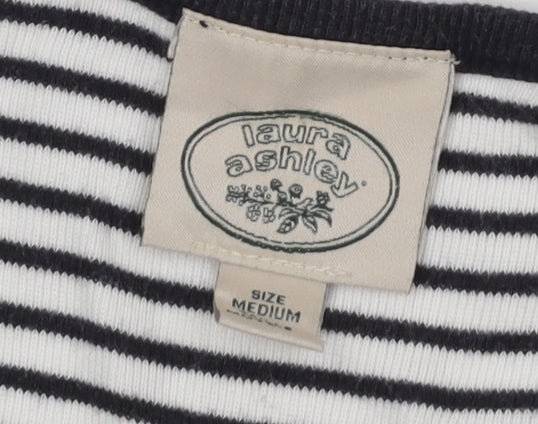 Laura Ashley Women's Black Striped Jersey T-Shirt M