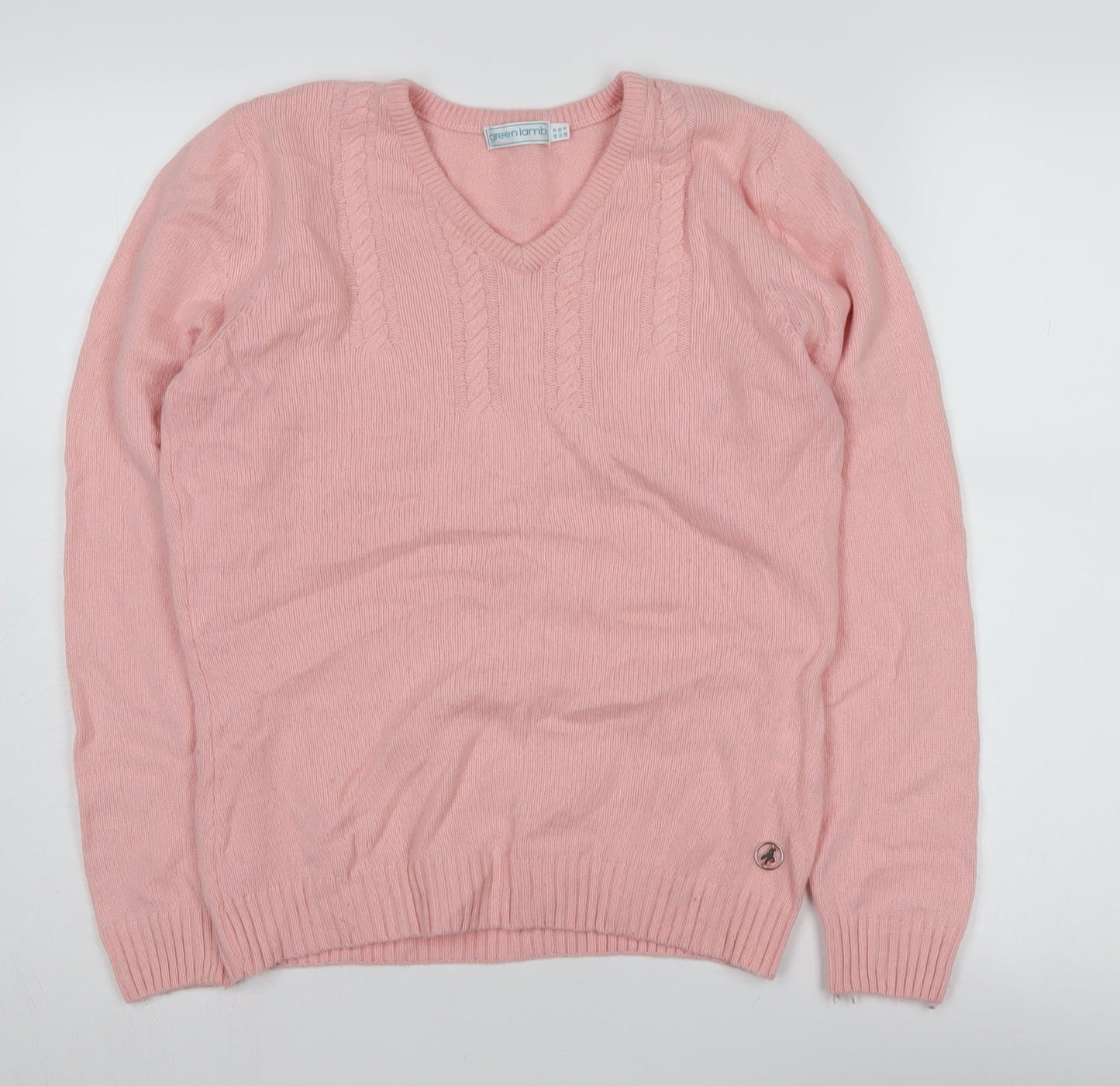 Green Lamb Women's Pink V-Neck Wool Blend Pullover Jumper