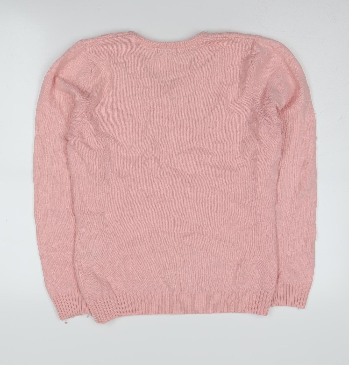 Green Lamb Women's Pink V-Neck Wool Blend Pullover Jumper