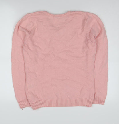 Green Lamb Women's Pink V-Neck Wool Blend Pullover Jumper