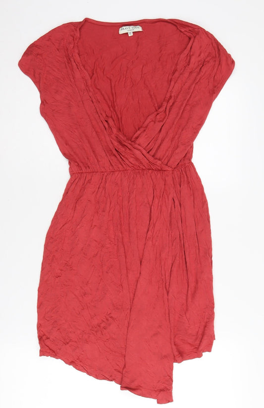 Brave Soul Women's Red Wrap Dress Medium, Casual Summer