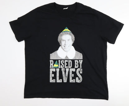Mens UK Size 2XL ELF Black  T-Shirt