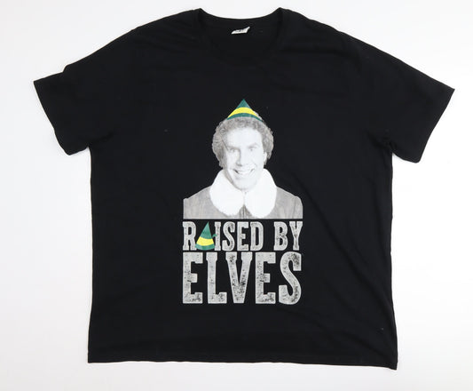 Mens UK Size 2XL ELF Black  T-Shirt