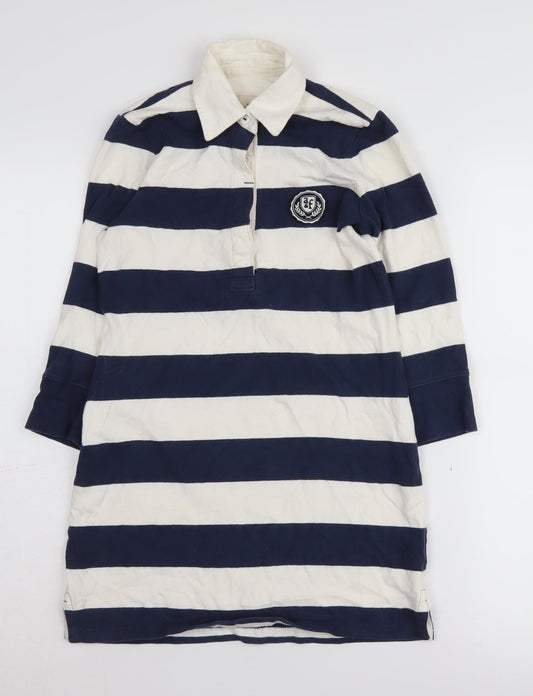 Abercrombie & Fitch Girls Blue Striped Knee Length Shirt Dress M