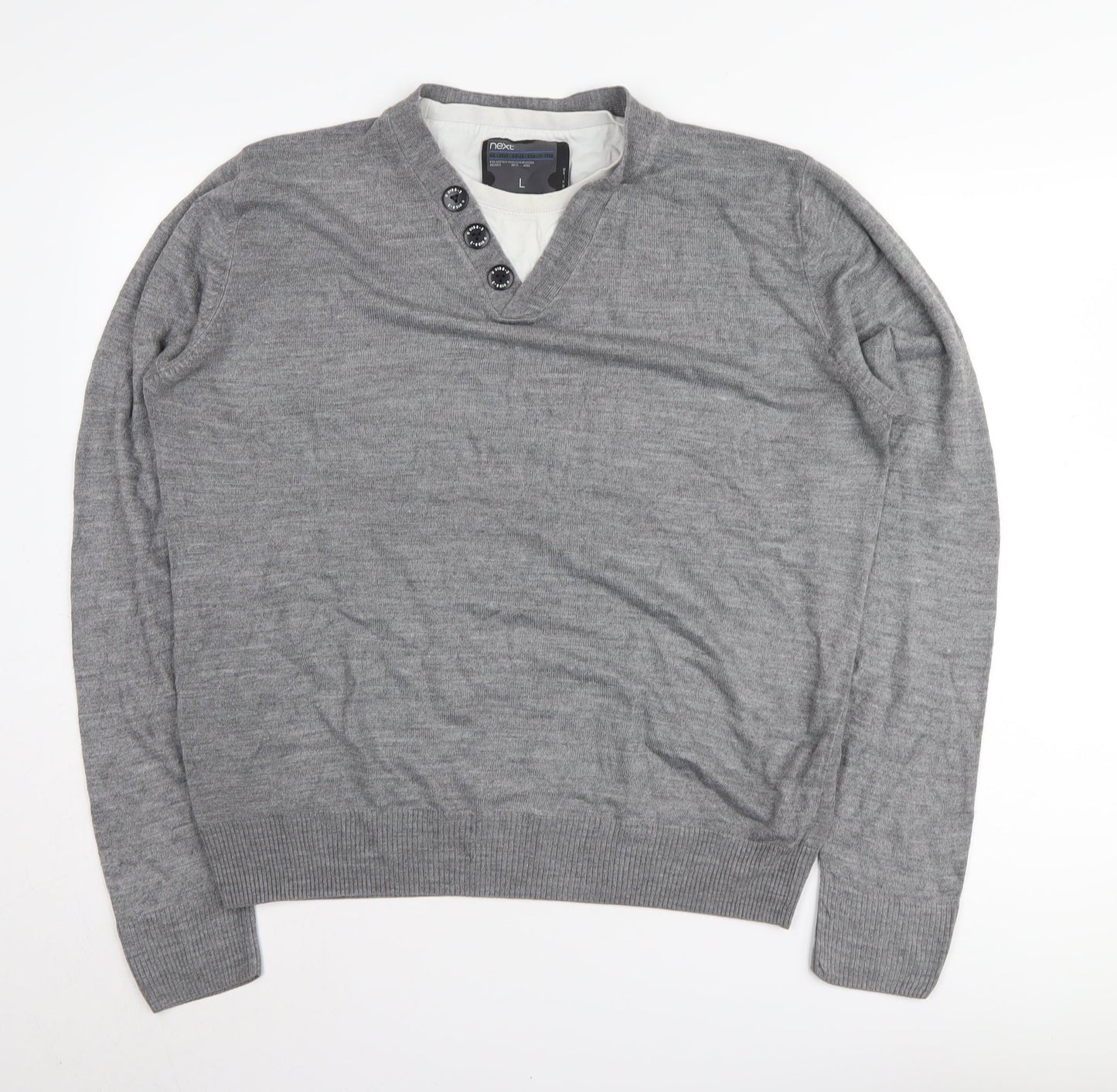 Next Men's Grey V-Neck Pullover Jumper L