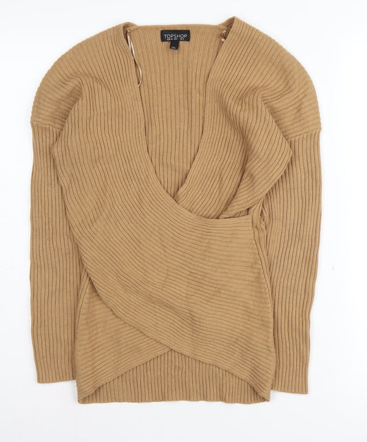 Womens UK Size 6 Topshop Beige Wrap Jumper