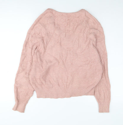 PULL&BEAR Women's Pink V-Neck Pullover S