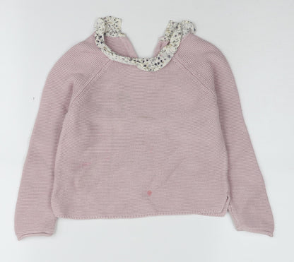 Next Girls Pink Cotton Pullover Jumper 3-4 Years Button Detail