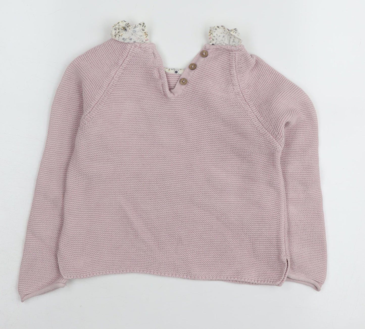 Next Girls Pink Cotton Pullover Jumper 3-4 Years Button Detail