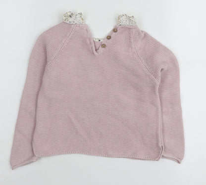 Next Girls Pink Cotton Pullover Jumper 3-4 Years Button Detail