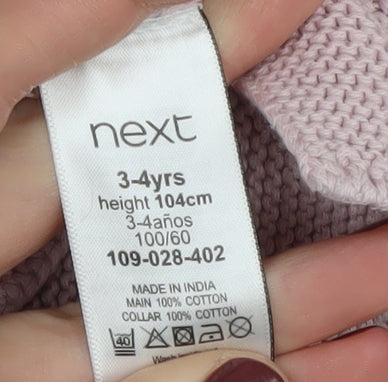 Next Girls Pink Cotton Pullover Jumper 3-4 Years Button Detail