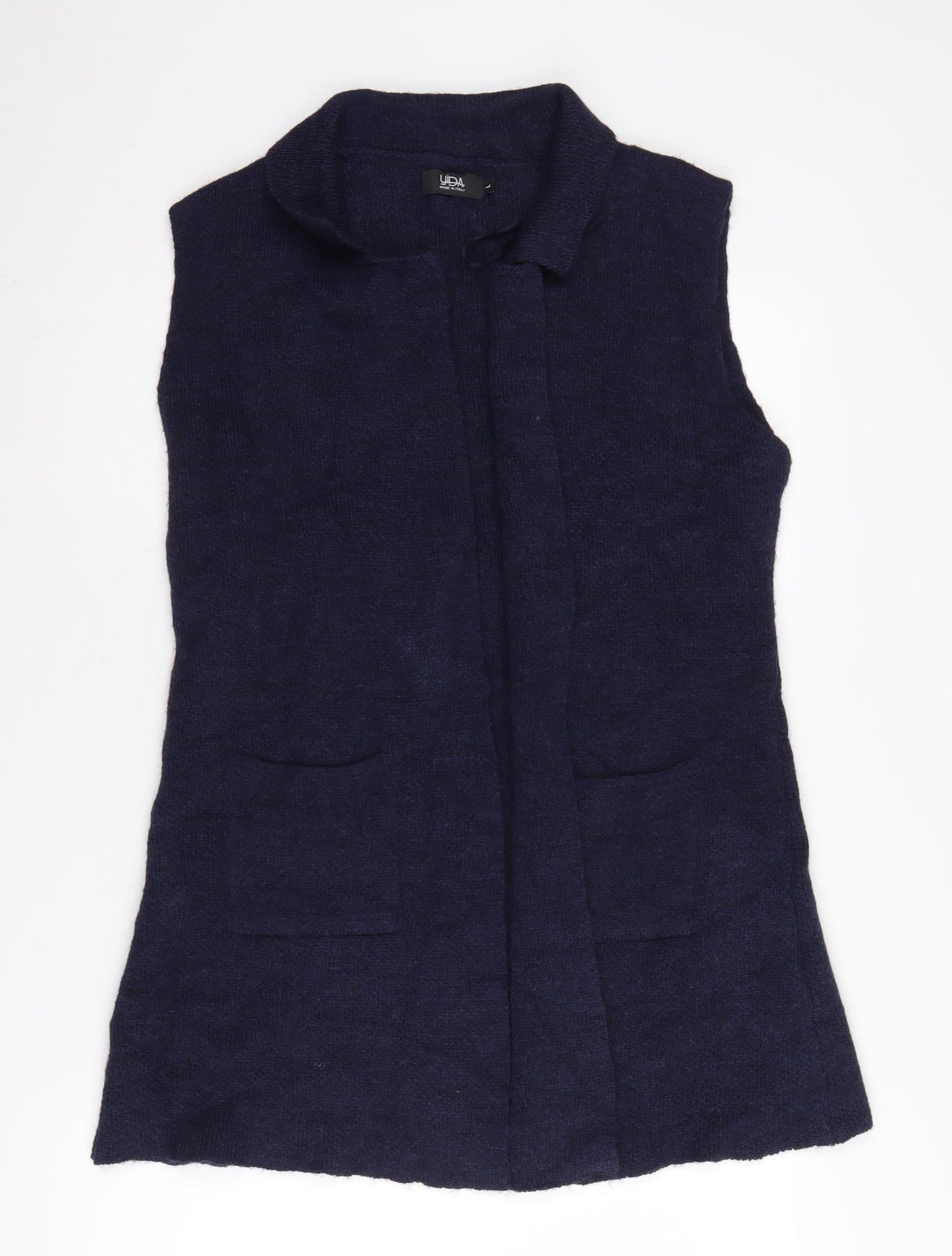 Yüda Women's Blue Knit Vest Collared Sleeveless Jumper Size L