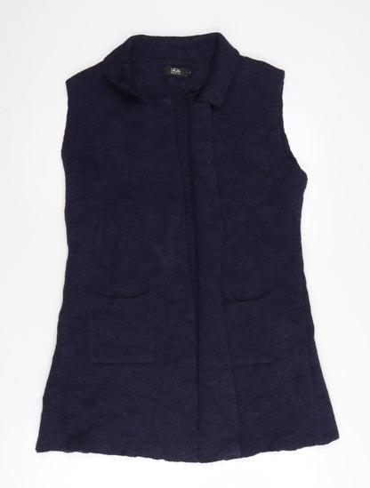 Yüda Women's Blue Knit Vest Collared Sleeveless Jumper Size L