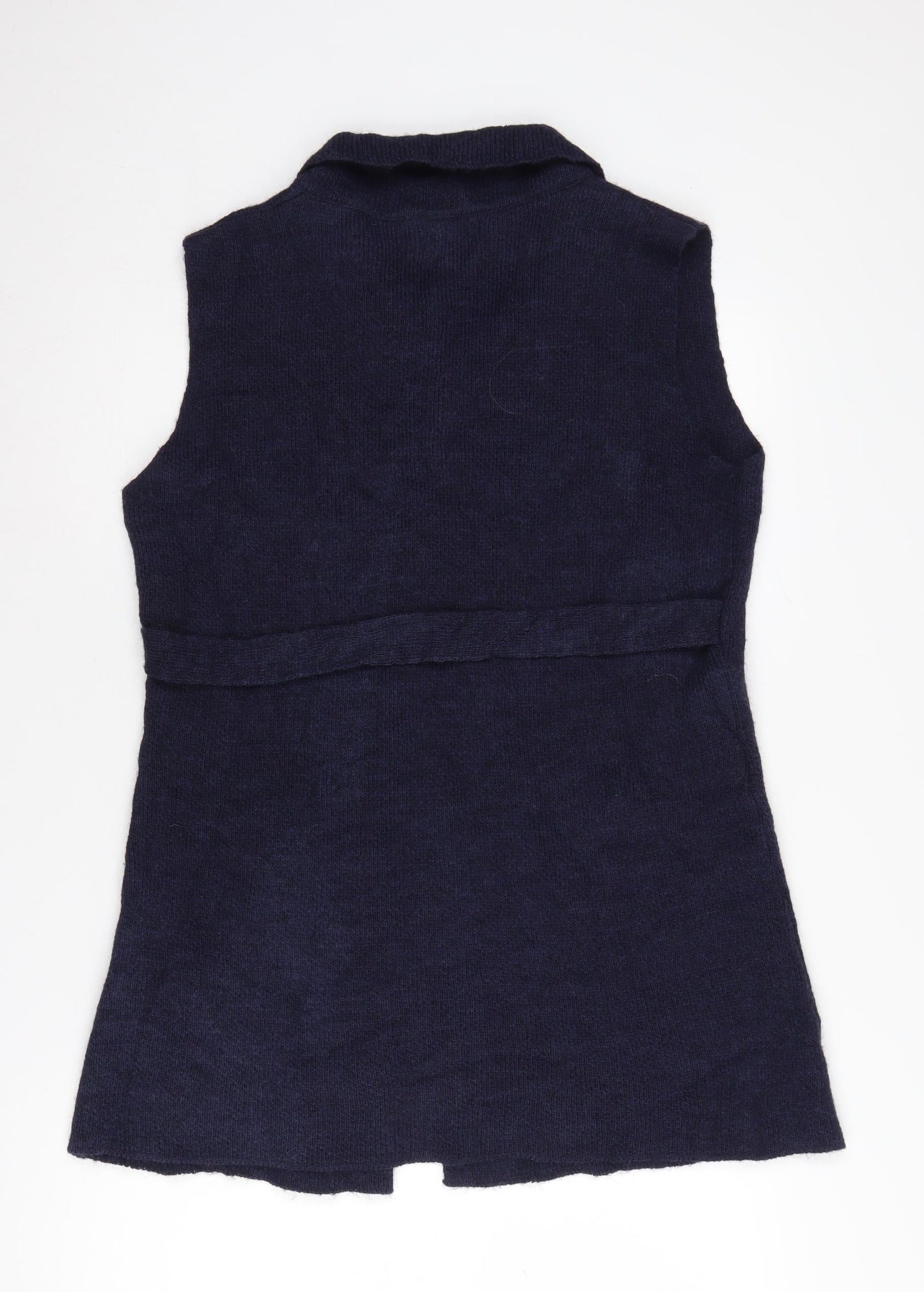 Yüda Women's Blue Knit Vest Collared Sleeveless Jumper Size L