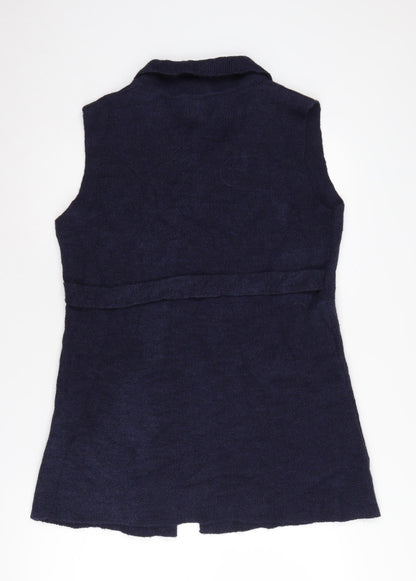 Yüda Women's Blue Knit Vest Collared Sleeveless Jumper Size L