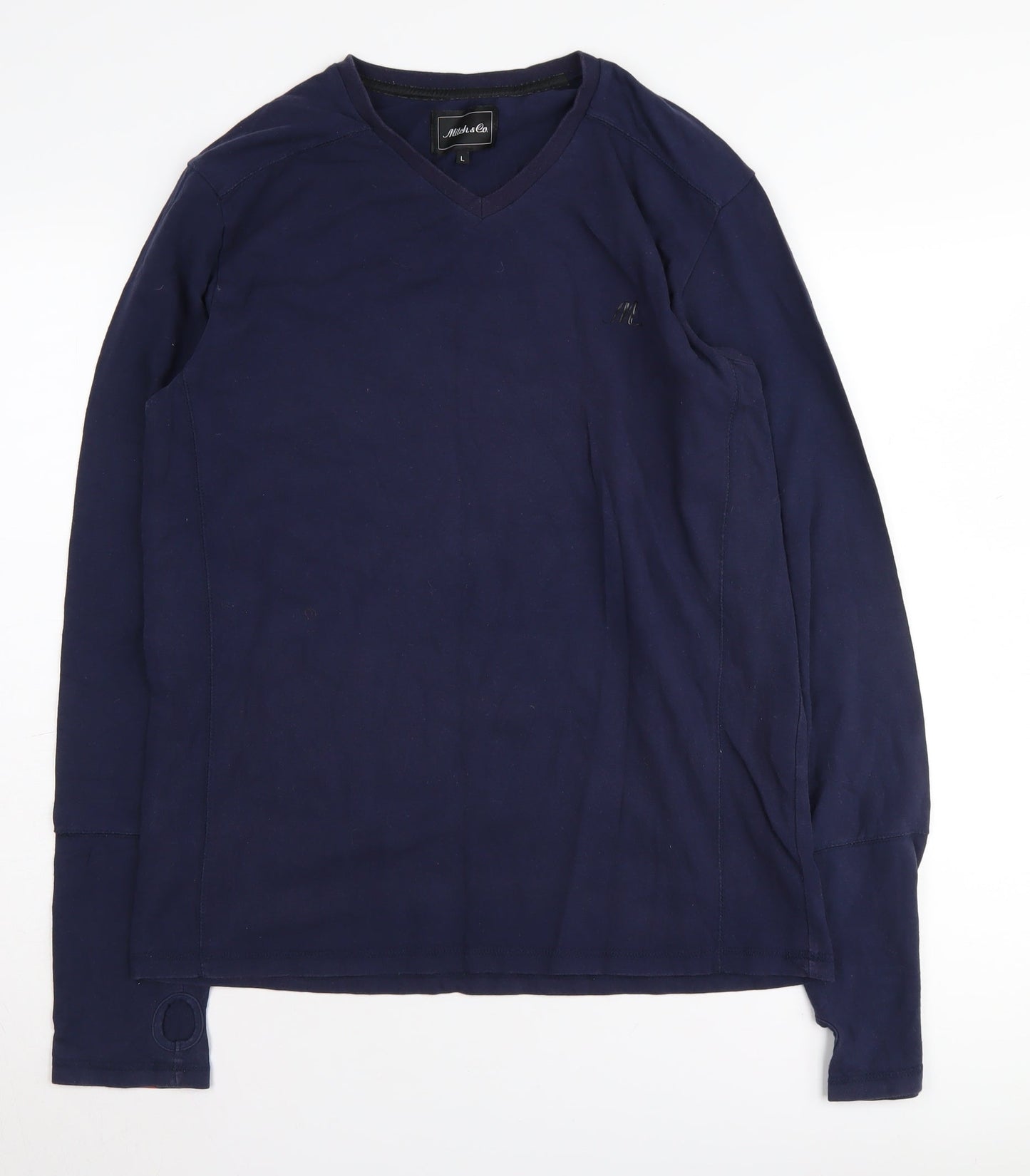 Mitch & Co Unisex Blue V-Neck Long Sleeve T-Shirt