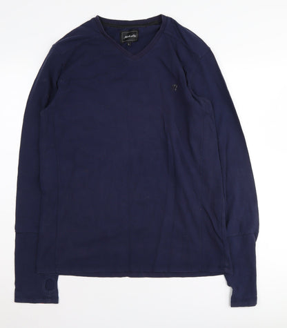 Mitch & Co Unisex Blue V-Neck Long Sleeve T-Shirt