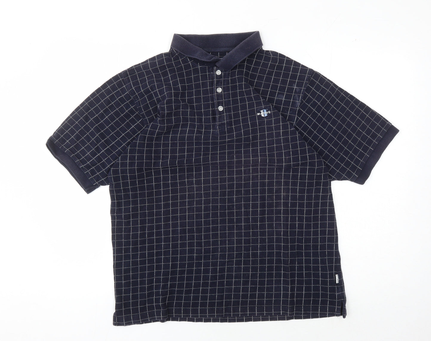 Maine New England Men's Blue Check Polo Shirt L