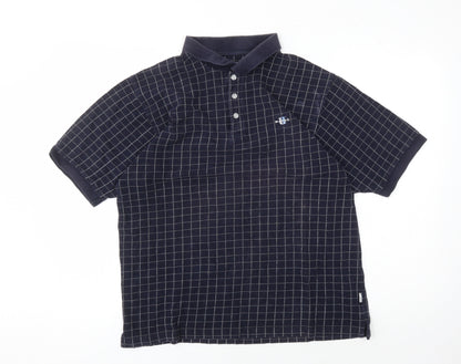 Maine New England Men's Blue Check Polo Shirt L