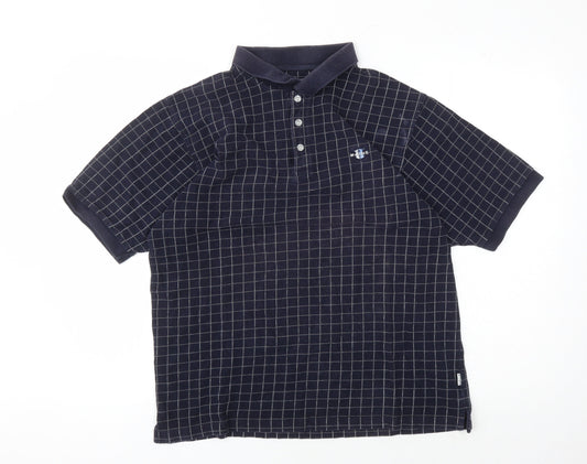 Maine New England Men's Blue Check Polo Shirt L