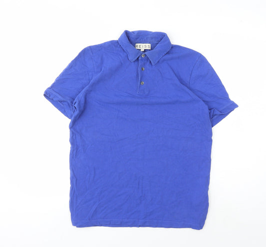 Reiss Men's Blue Cotton Polo Shirt S Short Sleeve