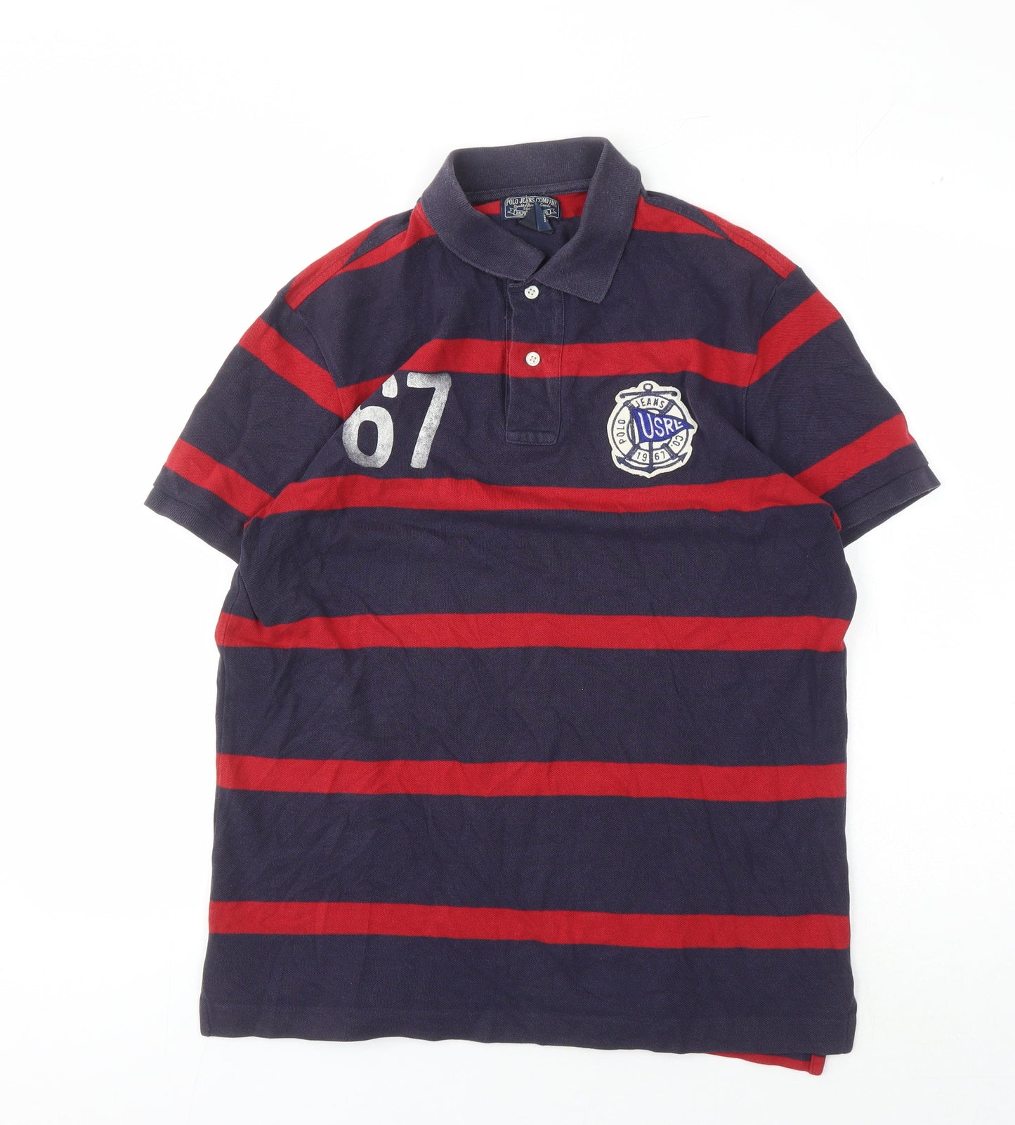 Ralph Lauren Men's Blue Striped Short Sleeve Polo M