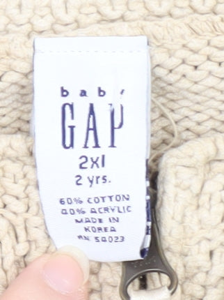 Gap Beige Unisex Cardigan 24 Months Knit Zip Casual