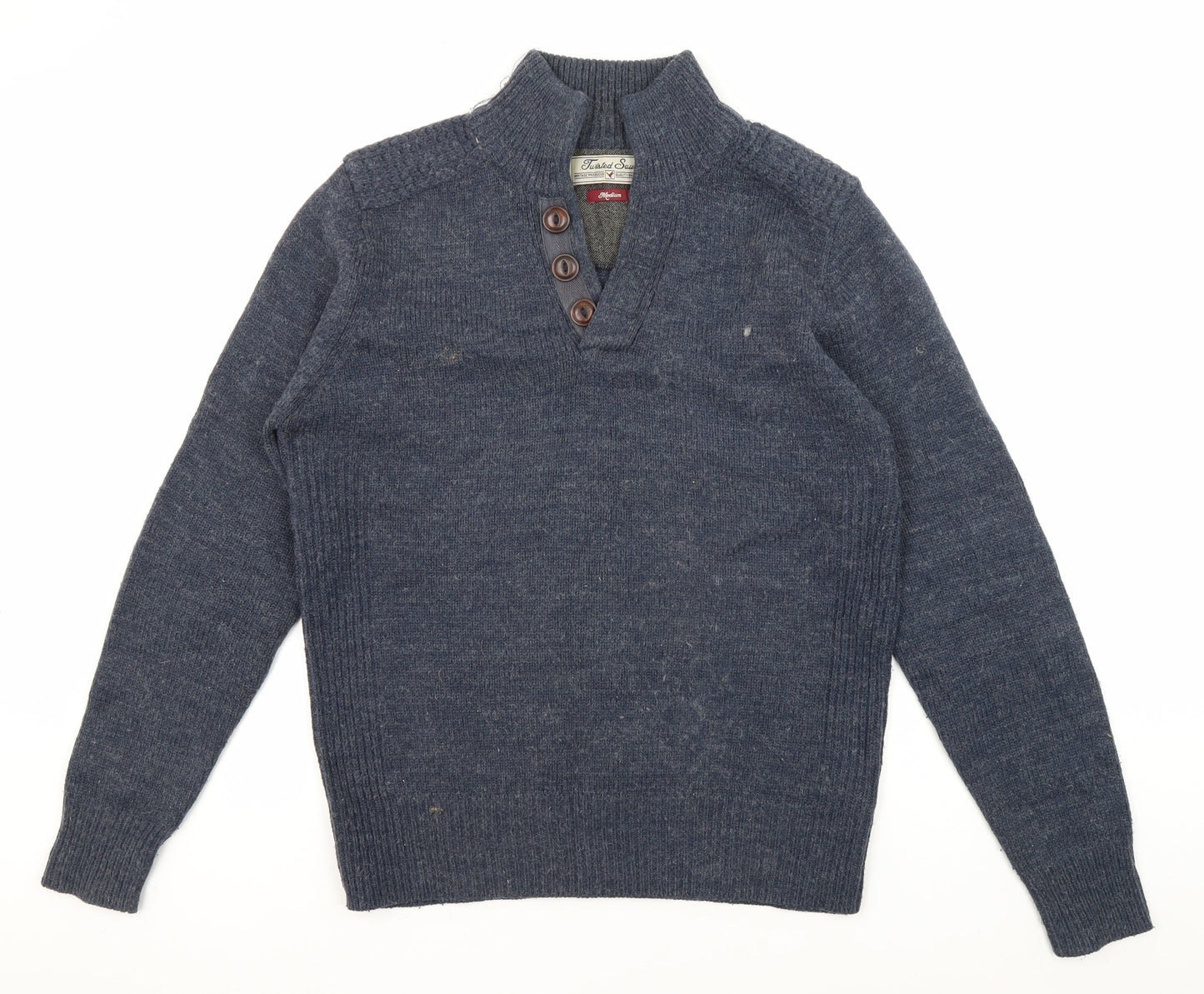 TwistedSoul Men's Blue Henley Jumper, M, Classic Style