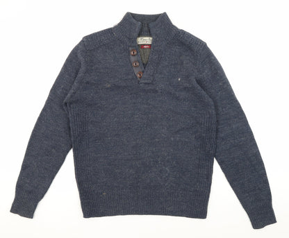 TwistedSoul Men's Blue Henley Jumper, M, Classic Style