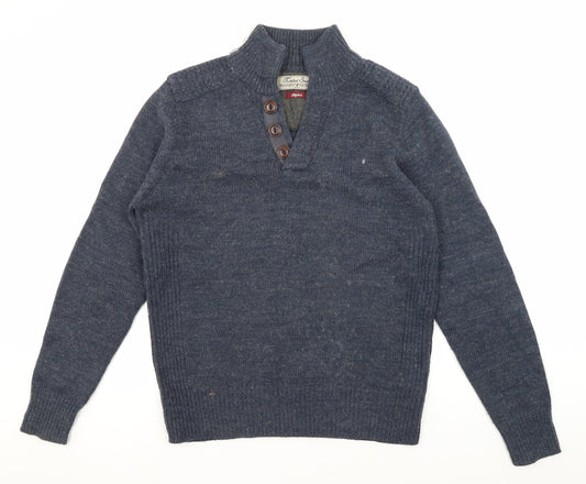 TwistedSoul Men's Blue Henley Jumper, M, Classic Style