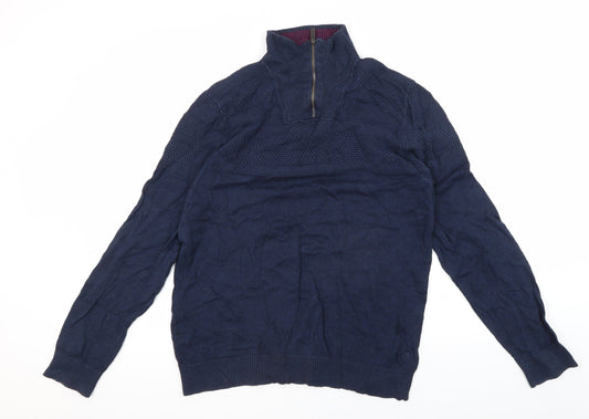 Fat Face Men's Blue M Full Zip Chunky-Knit Jumper