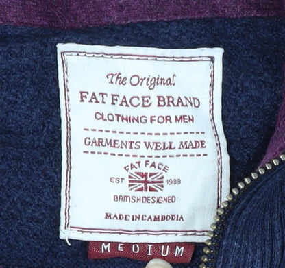 Fat Face Men's Blue M Full Zip Chunky-Knit Jumper