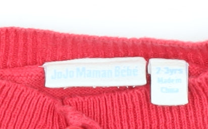 JoJo Maman Bébé Girls Red Cotton Shrug, 36 Months, Knit Jumper