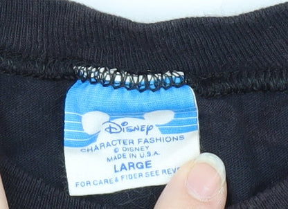 Disney Girls' Black Mickey Mouse T-Shirt - Large, Casual Fun