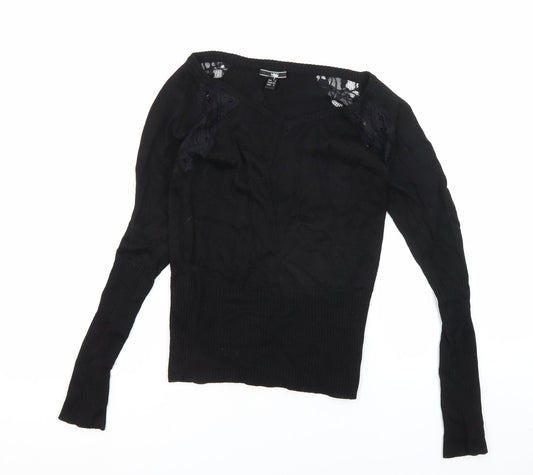 MNG Women's Black Lace V-Neck Blouse XS