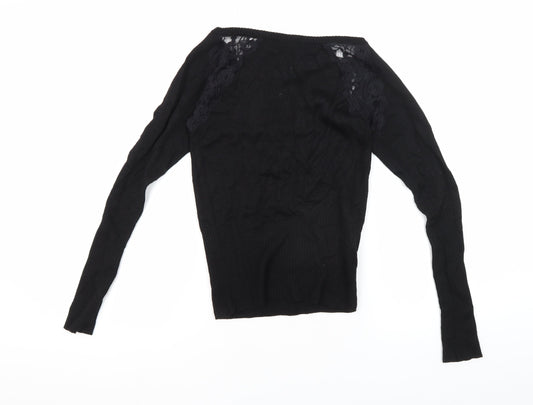 MNG Women's Black Lace V-Neck Blouse XS