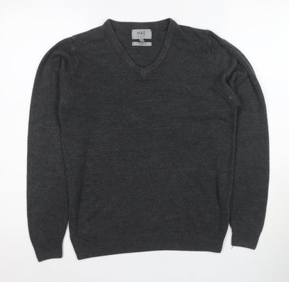 Marks and Spencer Men's Grey V-Neck Pullover Jumper S