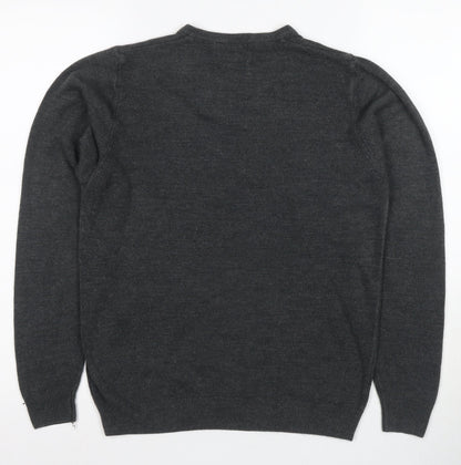 Marks and Spencer Men's Grey V-Neck Pullover Jumper S