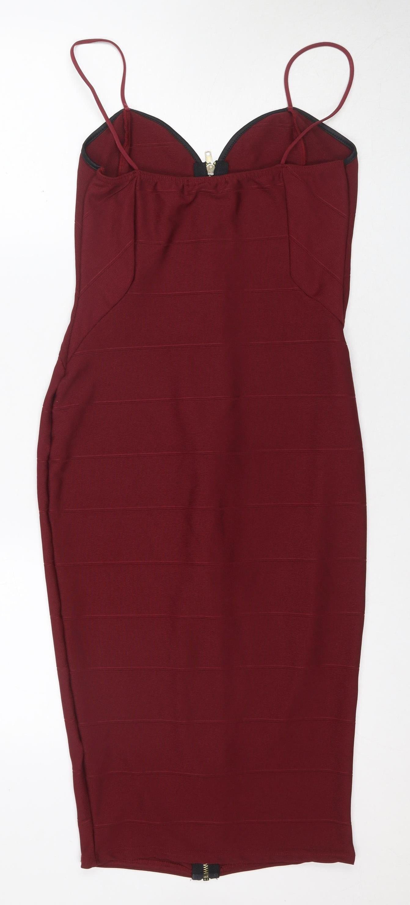 Boohoo Women's Red Bodycon Dress Size 12 Zip Detail
