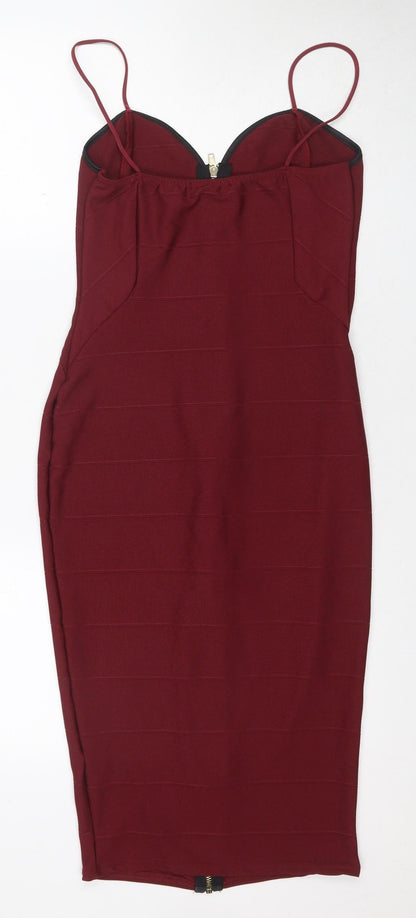 Boohoo Women's Red Bodycon Dress Size 12 Zip Detail