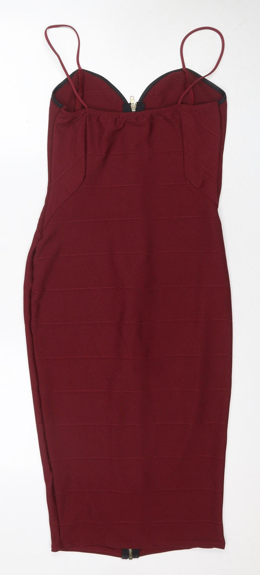 Boohoo Women's Red Bodycon Dress Size 12 Zip Detail